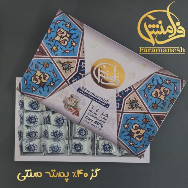 گز سنتی با عسل پسته‌ای ۴۰٪، با شکر قهوه‌ای، بدون گلوتن — فرامنش